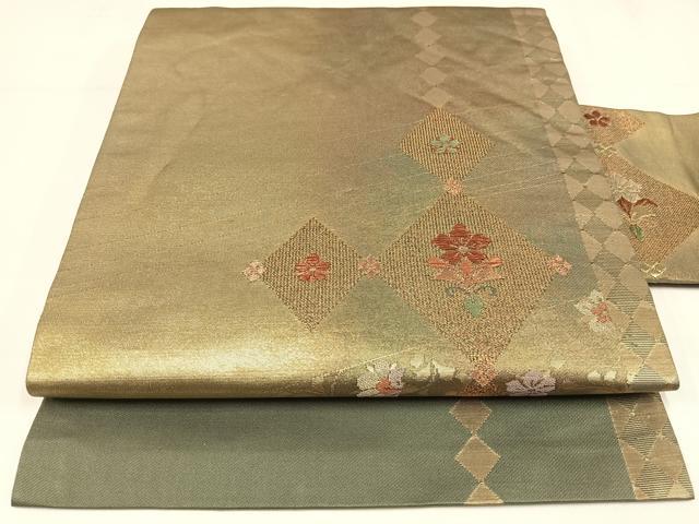 平和屋着物◎九寸名古屋帯　更紗花唐草文　金糸　引箔　三越扱い　正絹　逸品　AABM2784bw