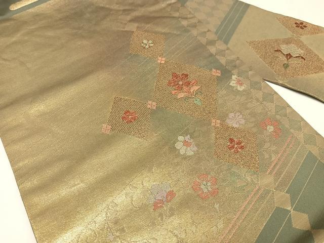 平和屋着物◎九寸名古屋帯　更紗花唐草文　金糸　引箔　三越扱い　正絹　逸品　AABM2784bw