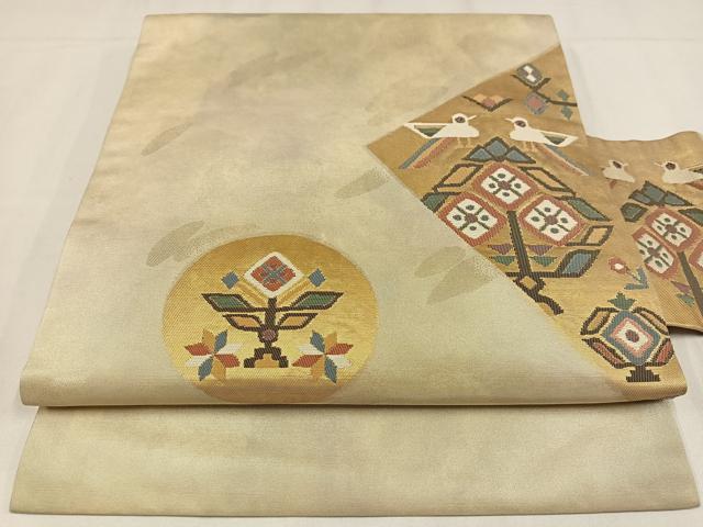 平和屋着物◎九寸名古屋帯　花鳥文　金銀糸　正絹　逸品　AABM2786bw
