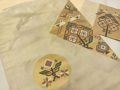 平和屋着物◎九寸名古屋帯　花鳥文　金銀糸　正絹　逸品　AABM2786bw