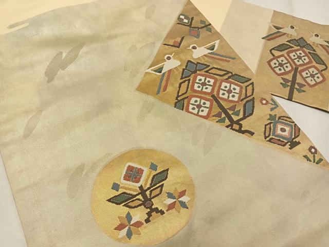 平和屋着物◎九寸名古屋帯　花鳥文　金銀糸　正絹　逸品　AABM2786bw