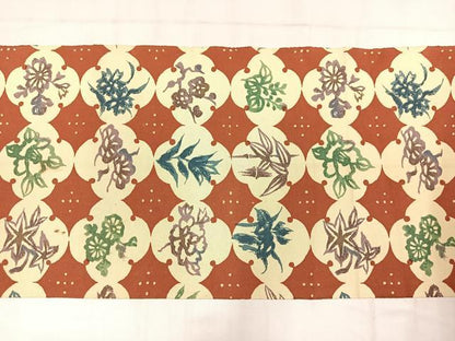 平和屋着物◎八寸名古屋帯　草花文　綿　逸品　AABM2788bw