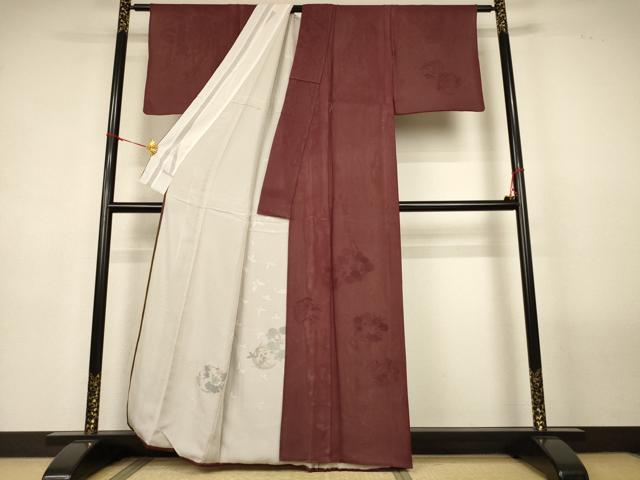 平和屋着物▽訪問着　無双　紗袷　紗×絽　花蝶丸文　銀彩　正絹　逸品　AABM2946jd