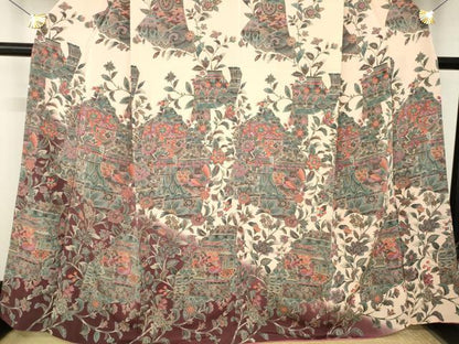 平和屋着物●訪問着　更紗花鳥文　暈し染め　正絹　逸品　AABM2963ck