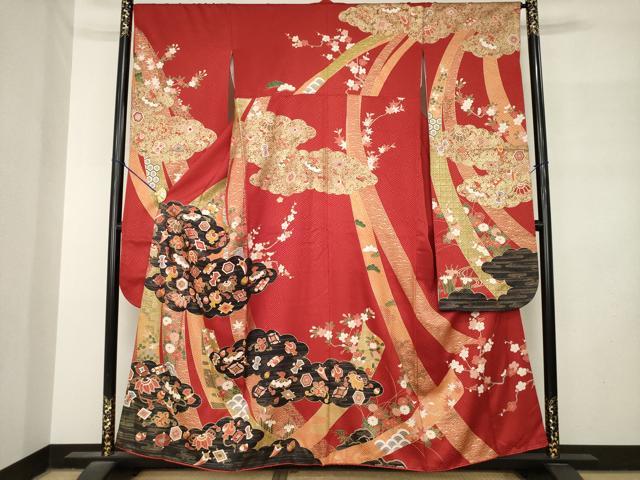 平和屋着物●豪華振袖　駒刺繍　宝尽くし吉祥文　金彩　正絹　逸品　AABM2966ck
