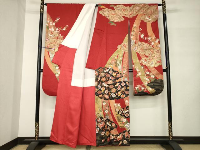 平和屋着物●豪華振袖　駒刺繍　宝尽くし吉祥文　金彩　正絹　逸品　AABM2966ck
