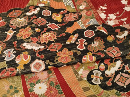 平和屋着物●豪華振袖　駒刺繍　宝尽くし吉祥文　金彩　正絹　逸品　AABM2966ck