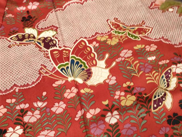 平和屋着物●森英恵・HANAE MORI　振袖　花蝶文　暈し染め　正絹　逸品　AABM2969ck