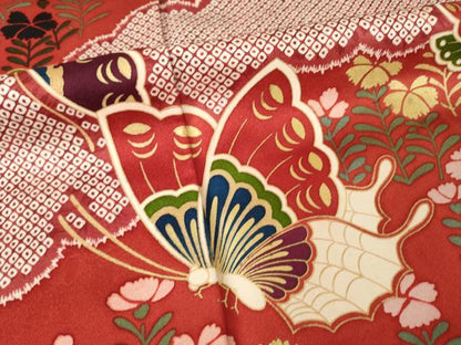 平和屋着物●森英恵・HANAE MORI　振袖　花蝶文　暈し染め　正絹　逸品　AABM2969ck