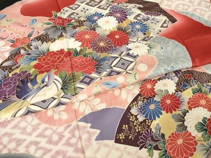 平和屋着物●豪華振袖　駒刺繍　鴛鴦花文　正絹　逸品　AABM2970ck
