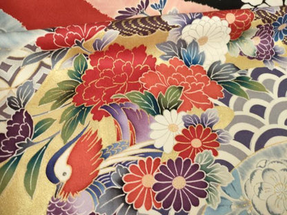 平和屋着物●豪華振袖　駒刺繍　鴛鴦花文　正絹　逸品　AABM2970ck