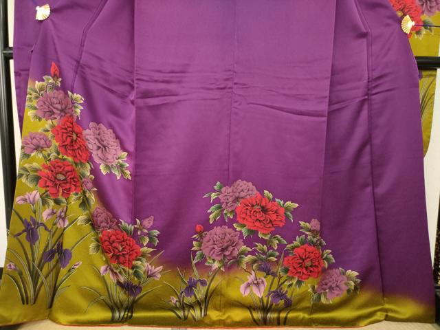 平和屋着物●豪華振袖　草花文　暈し染め　ロング丈　正絹　逸品　AABM2972ck