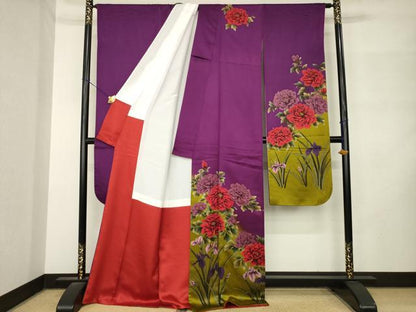 平和屋着物●豪華振袖　草花文　暈し染め　ロング丈　正絹　逸品　AABM2972ck