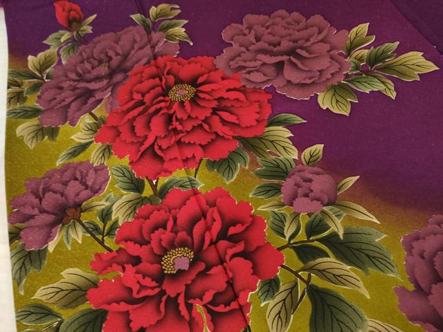 平和屋着物●豪華振袖　草花文　暈し染め　ロング丈　正絹　逸品　AABM2972ck