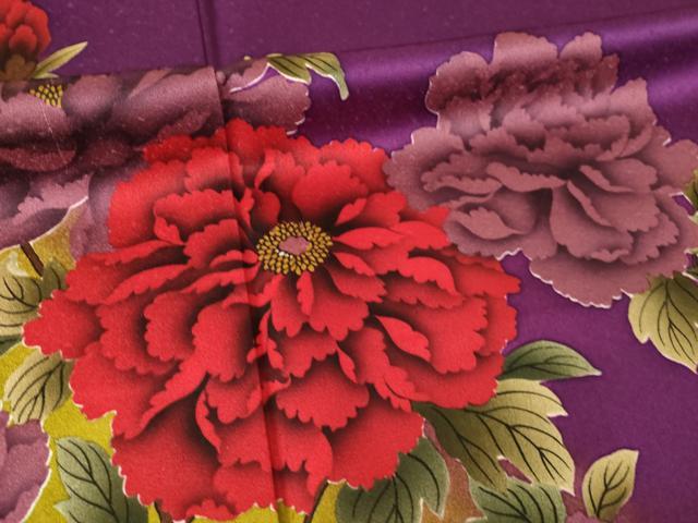 平和屋着物●豪華振袖　草花文　暈し染め　ロング丈　正絹　逸品　AABM2972ck