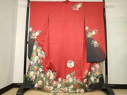 平和屋着物●豪華振袖　花鳥地紋　暈し染め　金彩　正絹　逸品　AABM2978ck