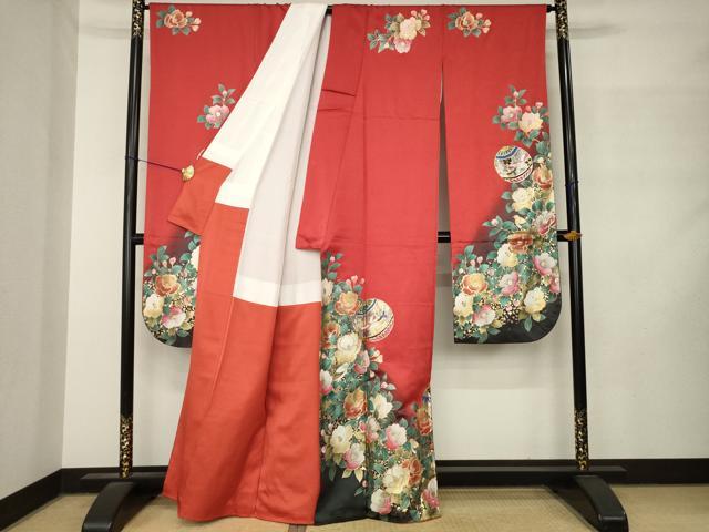 平和屋着物●豪華振袖　花鳥地紋　暈し染め　金彩　正絹　逸品　AABM2978ck