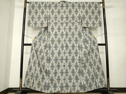 平和屋着物●上質な紬　格子　伊勢丹扱い　正絹　逸品　AABM2988ck