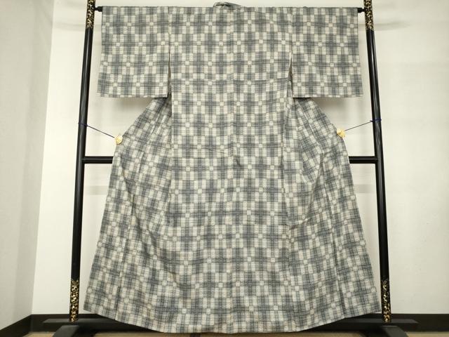 平和屋着物●上質な紬　格子　伊勢丹扱い　正絹　逸品　AABM2988ck