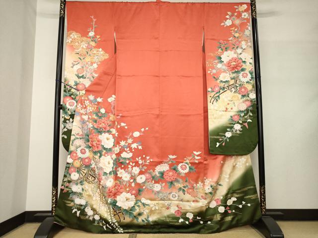 平和屋着物●豪華振袖　刺繍　花車文　暈し染め　金銀彩　金糸　正絹　逸品　AABM2993ck