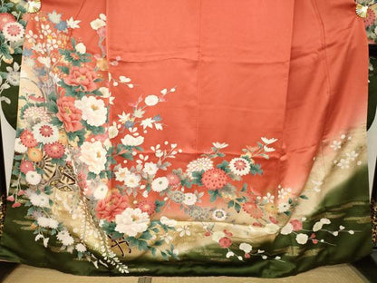 平和屋着物●豪華振袖　刺繍　花車文　暈し染め　金銀彩　金糸　正絹　逸品　AABM2993ck
