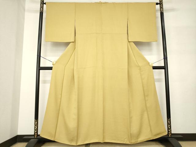 平和屋着物●上質な色無地　吉祥地紋　黄橡色　正絹　逸品　AABM2995ck
