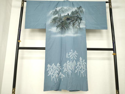 平和屋着物●男性　長襦袢　無双仕立て　風景文　洗える着物　AABM2998ck