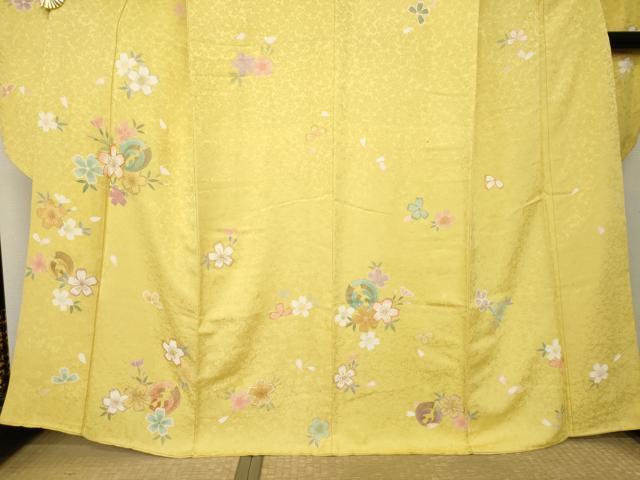 平和屋着物●KUMIKYOKU　振袖　駒刺繍　舞花文　金彩　正絹　逸品　AABM3006ck