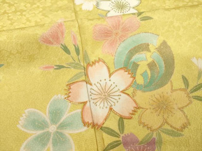 平和屋着物●KUMIKYOKU　振袖　駒刺繍　舞花文　金彩　正絹　逸品　AABM3006ck