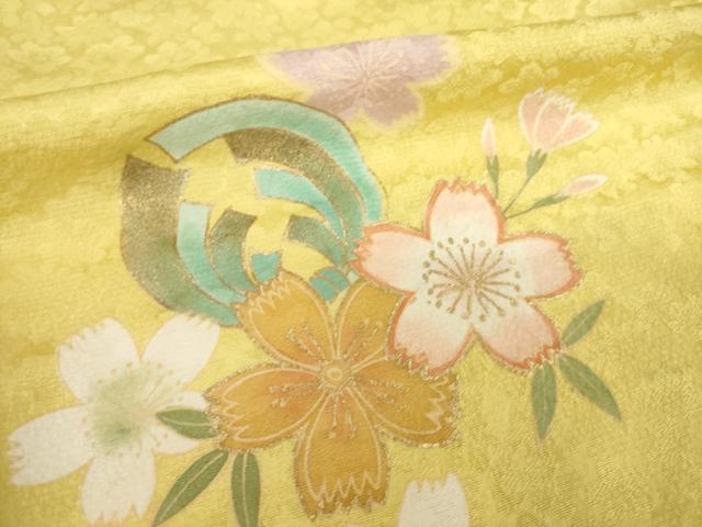 平和屋着物●KUMIKYOKU　振袖　駒刺繍　舞花文　金彩　正絹　逸品　AABM3006ck