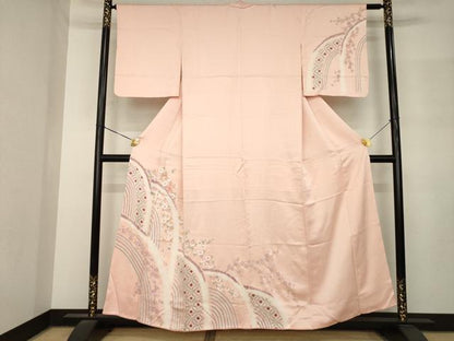 平和屋着物●訪問着　絞り　刺繍　枝垂れ流水花文　正絹　逸品　AABM3008ck