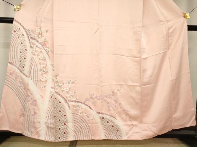 平和屋着物●訪問着　絞り　刺繍　枝垂れ流水花文　正絹　逸品　AABM3008ck
