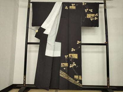 平和屋着物●訪問着　刺繍　鷺　草花文　金彩　正絹　逸品　AABM3011ck