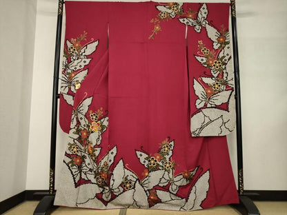 平和屋着物●豪華振袖　駒刺繍　舞花文　正絹　逸品　AABM3014ck