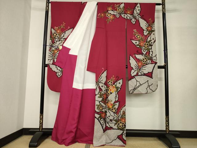 平和屋着物●豪華振袖　駒刺繍　舞花文　正絹　逸品　AABM3014ck