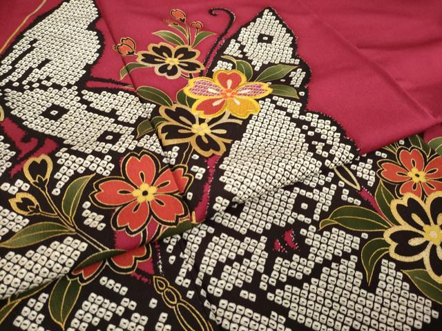平和屋着物●豪華振袖　駒刺繍　舞花文　正絹　逸品　AABM3014ck