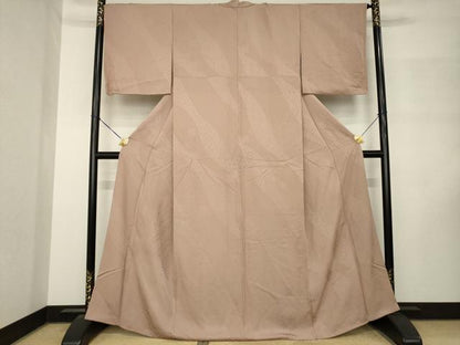 平和屋着物●上質な色無地　霞吉祥地紋　赤白橡色　正絹　逸品　AABM3015ck