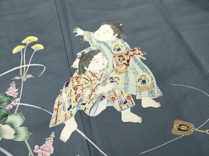平和屋着物●京友禅作家　倉田泰波　訪問着　童子　正絹　逸品　AABM3017ck