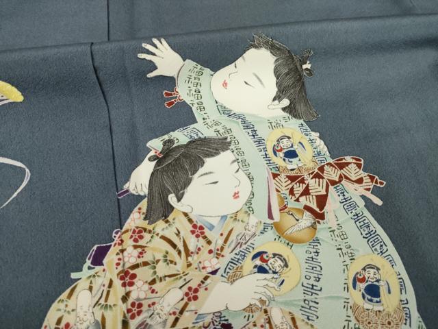 平和屋着物●京友禅作家　倉田泰波　訪問着　童子　正絹　逸品　AABM3017ck