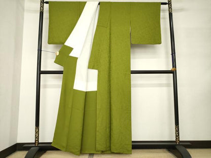 平和屋着物●上質な色無地　葉尽くし地紋　璃寛茶色　正絹　逸品　AABM3019ck