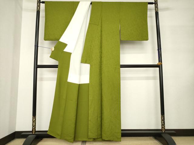 平和屋着物●上質な色無地　葉尽くし地紋　璃寛茶色　正絹　逸品　AABM3019ck