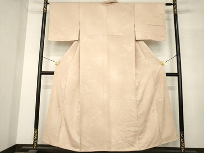 平和屋着物●上質な色無地　雲取り花地紋　赤白橡色　正絹　逸品　AABM3025ck