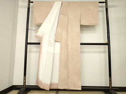 平和屋着物●上質な色無地　雲取り花地紋　赤白橡色　正絹　逸品　AABM3025ck