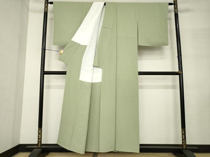 平和屋着物●上質な色無地　黄海松茶色　正絹　逸品　未使用　AABM3029ck