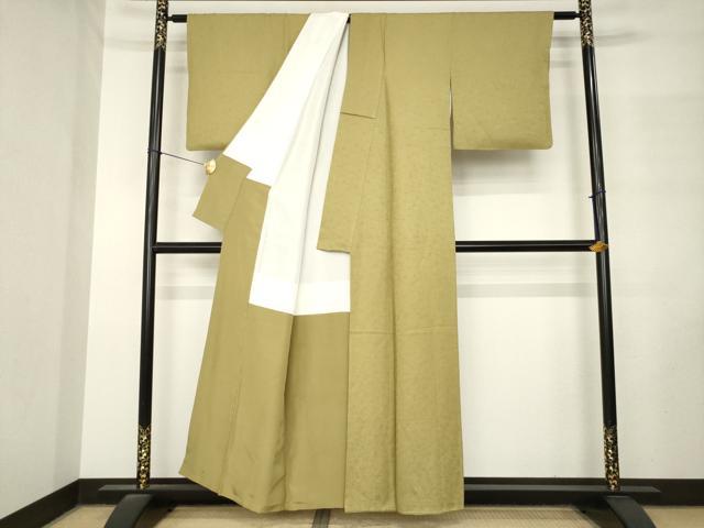 平和屋着物●上質な色無地　花尽し地紋　梅幸茶色　正絹　逸品　AABM3032ck