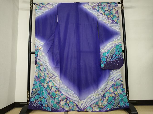 平和屋着物●豪華振袖　作家物　辻が花　絞り　舞花文　暈し染め　金彩　銀通し地　正絹　逸品　AABM3039ck