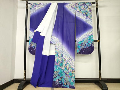 平和屋着物●豪華振袖　作家物　辻が花　絞り　舞花文　暈し染め　金彩　銀通し地　正絹　逸品　AABM3039ck