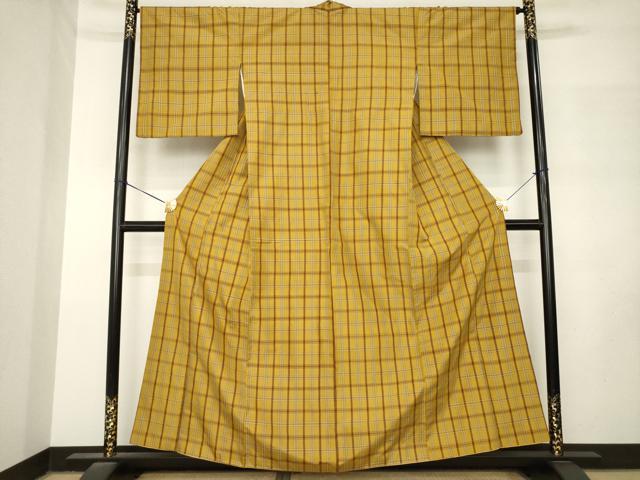 平和屋着物●無形文化財　本場黄八丈　近藤傳　草木染　手織　紬　格子　正絹　逸品　AABM3042ck