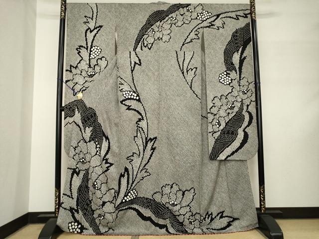 平和屋着物●豪華振袖　総絞り　草花文　黒地　正絹　逸品　AABM3043ck