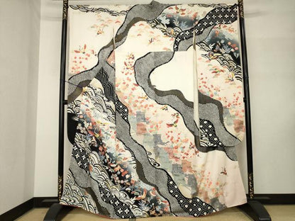 平和屋着物●豪華振袖　総絞り　飛鶴宝尽くし　暈し染め　正絹　逸品　AABM3047ck